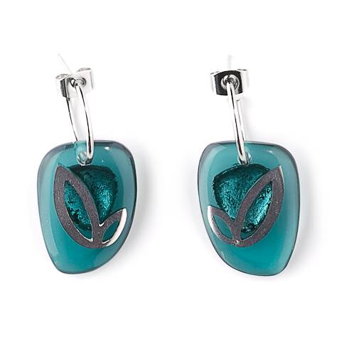 Mint Pewter Petal Inlay Creole Earrings | The Jewellery Stop