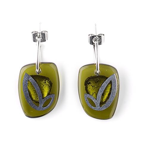 Olive Pewter Petal Inlay Creole Earrings | The Jewellery Stop