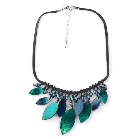 Teal Leaf Waterfall Necklace