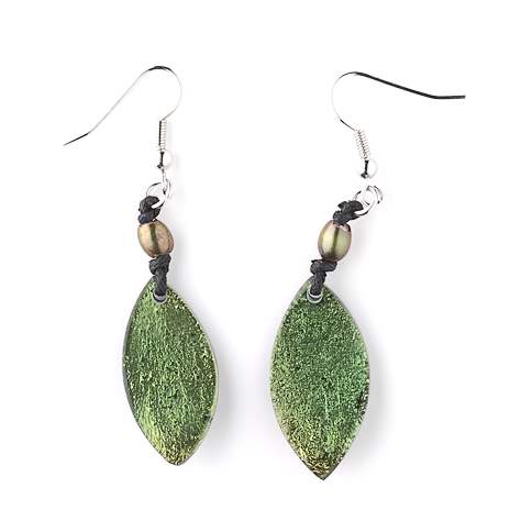 Green Leaf Waterfall Fish Hook Earrings