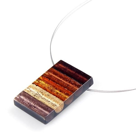 Brown Resin Stripes Pendant | The Jewellery Stop