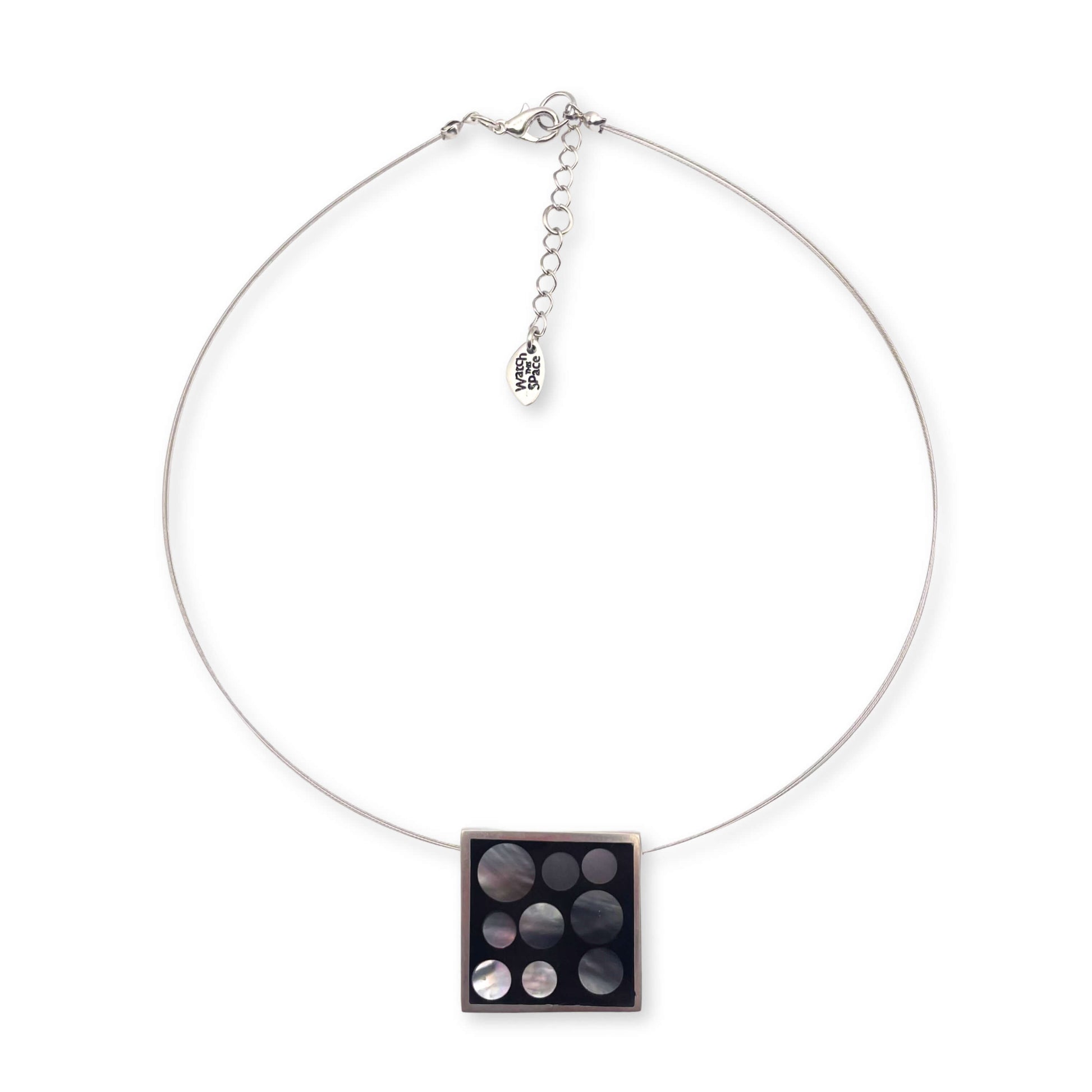 Black Pewter Square With Shell Circles Pendant