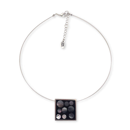 Black Pewter Square With Shell Circles Pendant