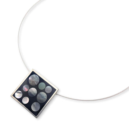Black Pewter Square With Shell Circles Pendant