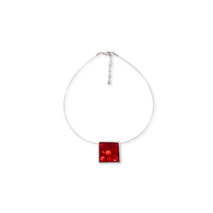 Red Pewter Square With Shell Circles Pendant