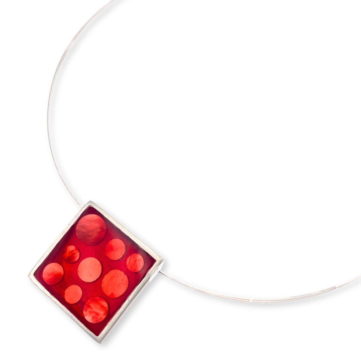 Red Pewter Square With Shell Circles Pendant