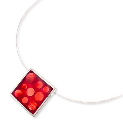 Red Pewter Square With Shell Circles Pendant