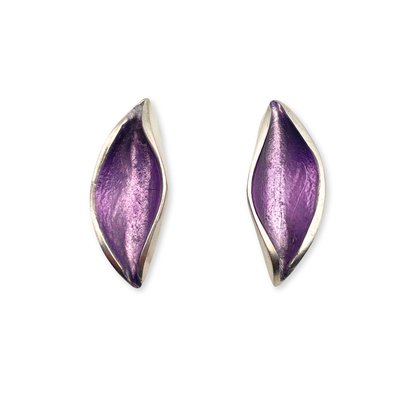 Purple Resin and Pewter Petal Stud Earrings