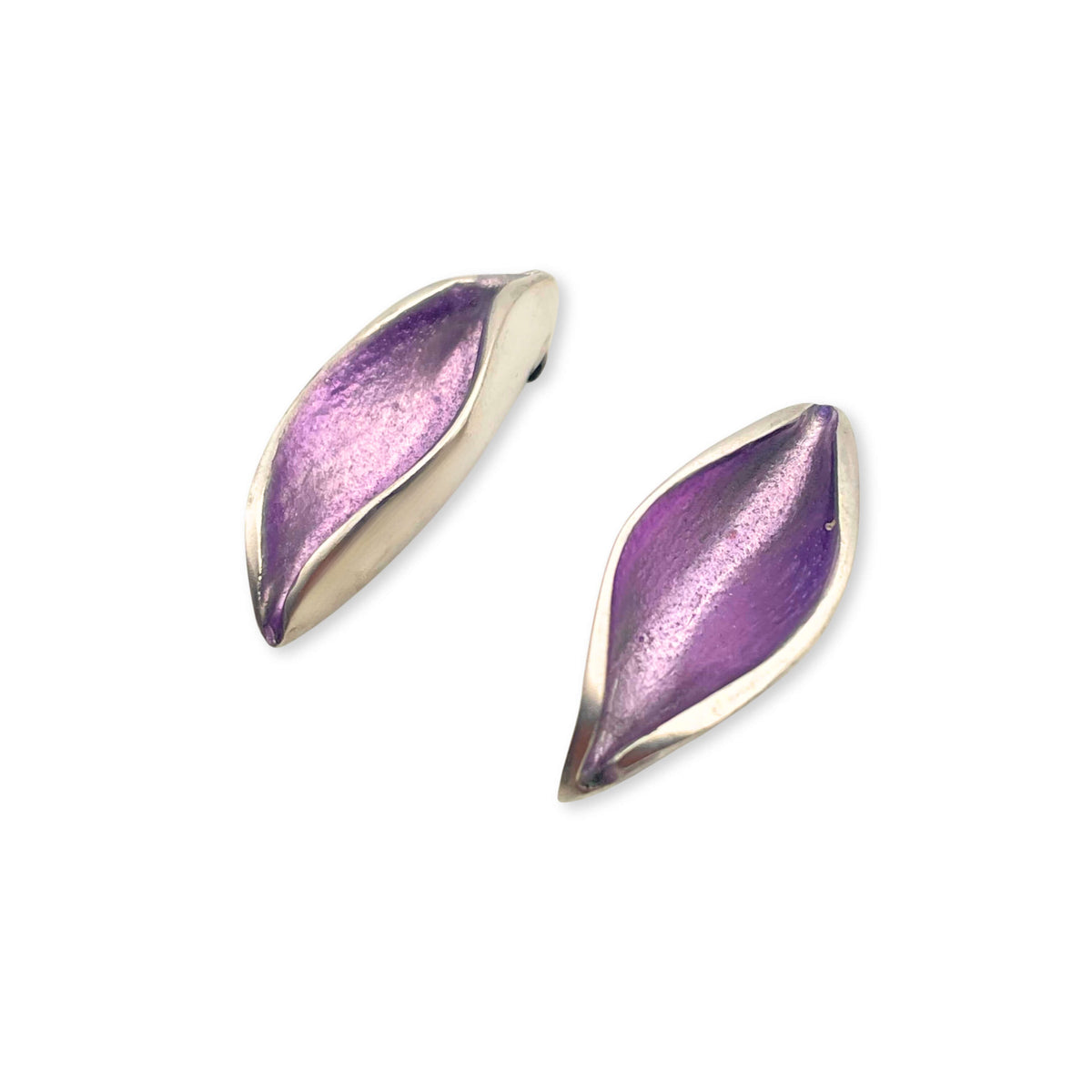 Purple Resin and Pewter Petal Stud Earrings