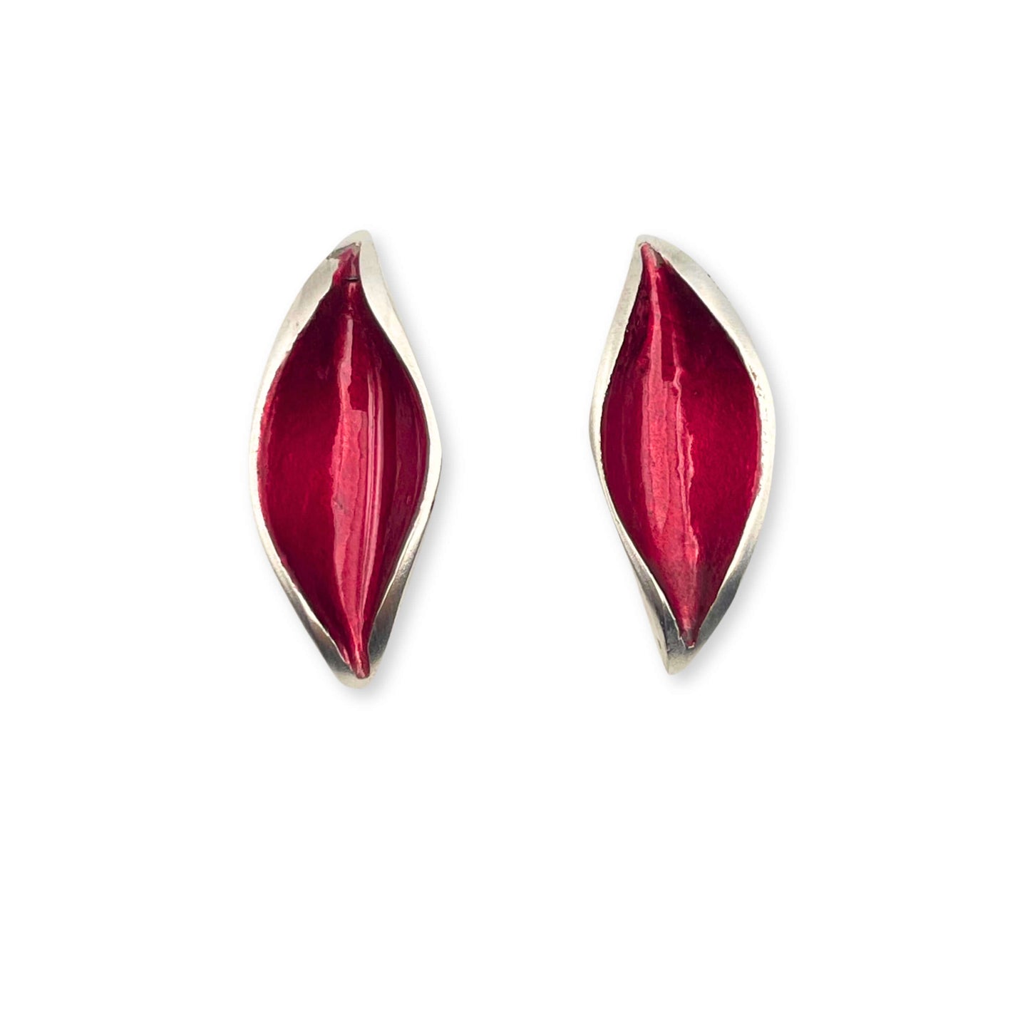 Red Resin and Pewter Petal Stud Earrings