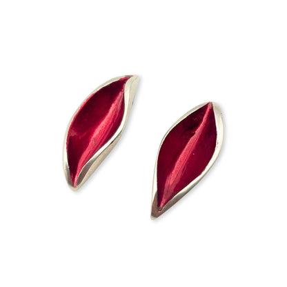 Red Resin and Pewter Petal Stud Earrings
