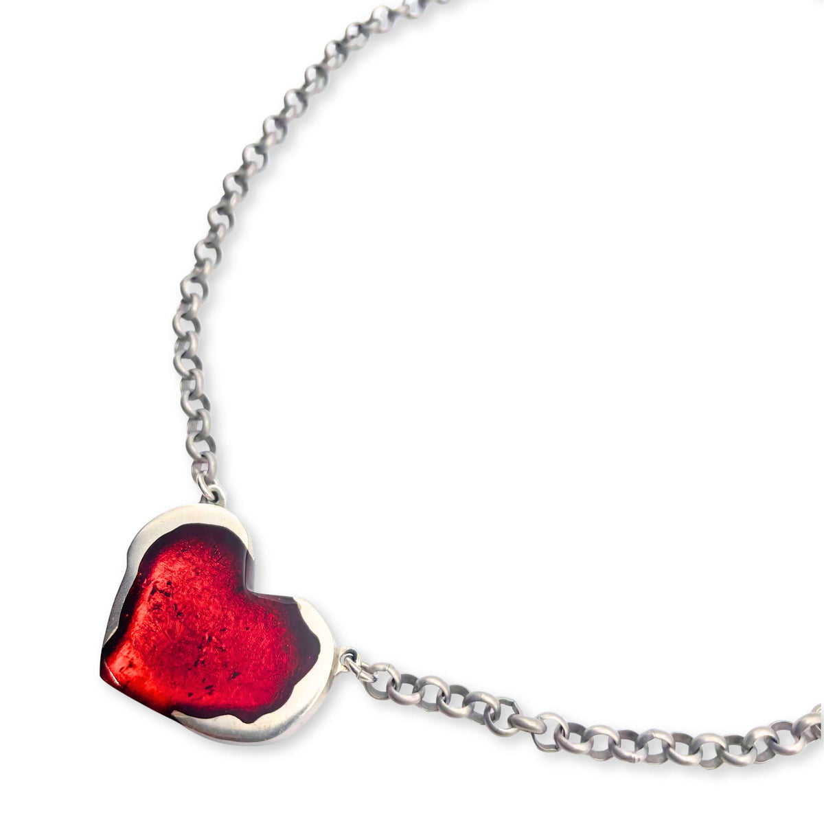 Red Rough Heart Pendant on Chain