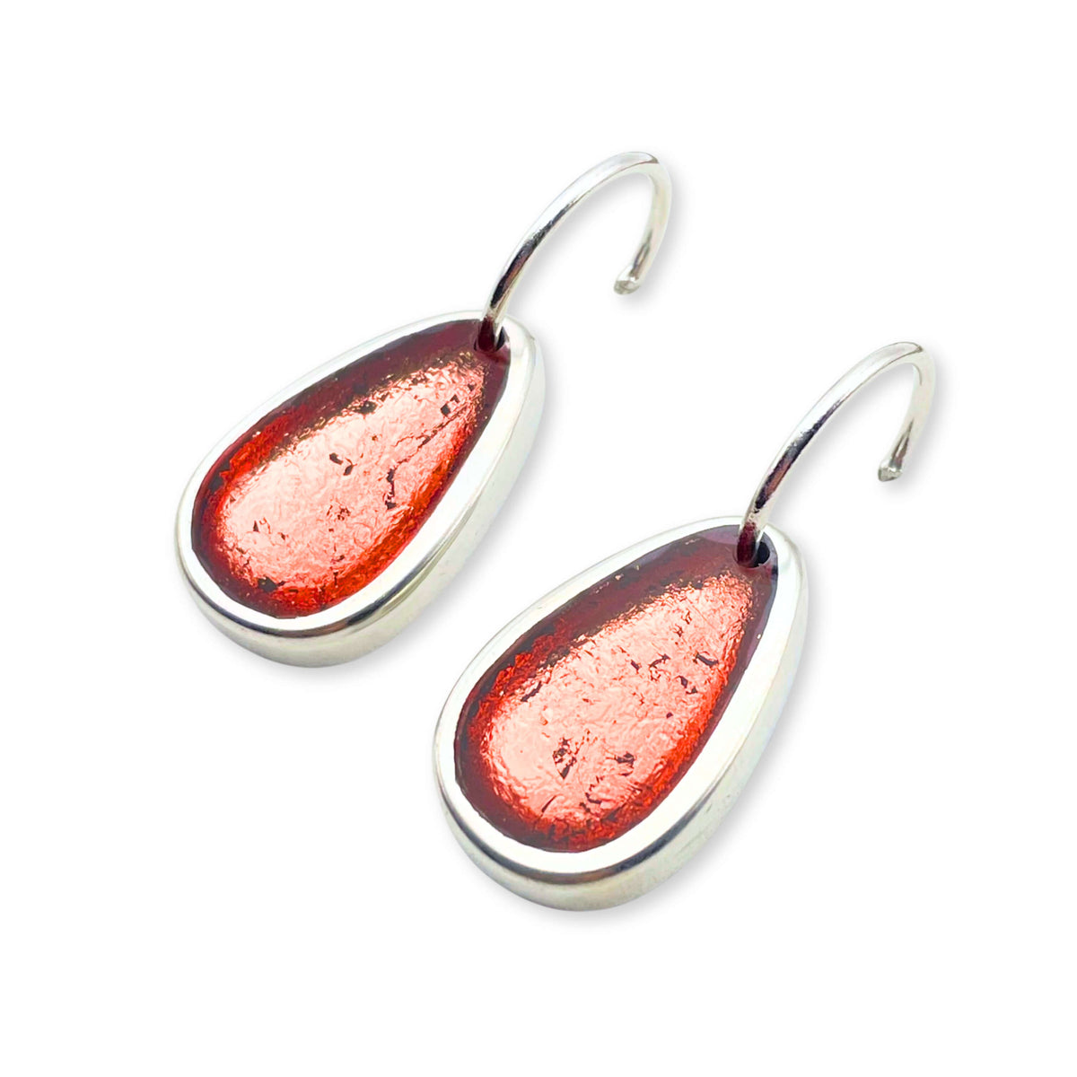 Coral Pewter Pebble Creole Earrings