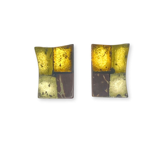 Lemon Mosaic Square Stud Earrings