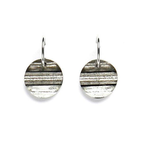 Black Round Resin Stripes Creole Earrings