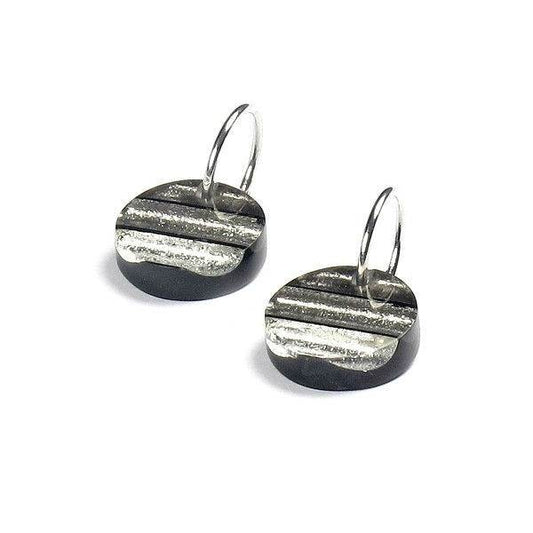 Black Round Resin Stripes Creole Earrings