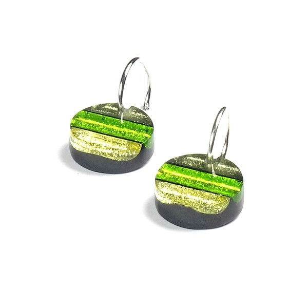 Lime Round Resin Stripes Creole Earrings