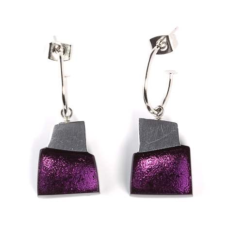 Purple Mosaic Square Creole Earrings