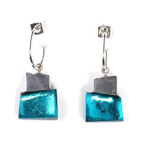 Turquoise Mosaic Square Creole Earrings