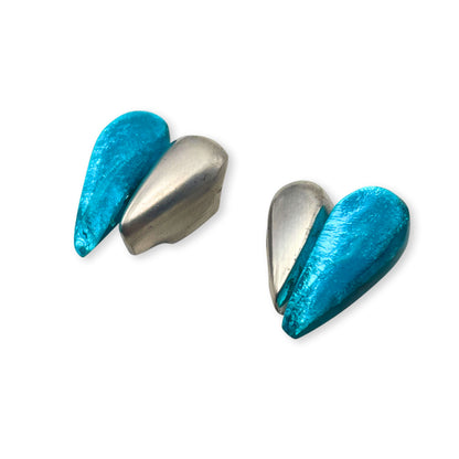 Teal United Heart Stud Earrings