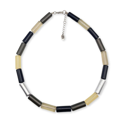 Black Resin and Pewter Tubes Necklace