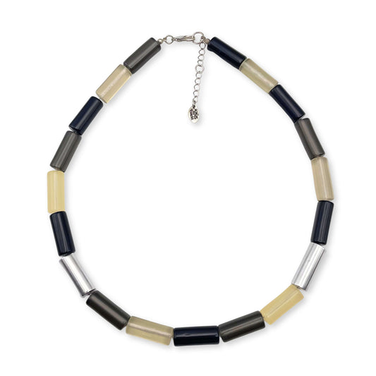 Black Resin and Pewter Tubes Necklace