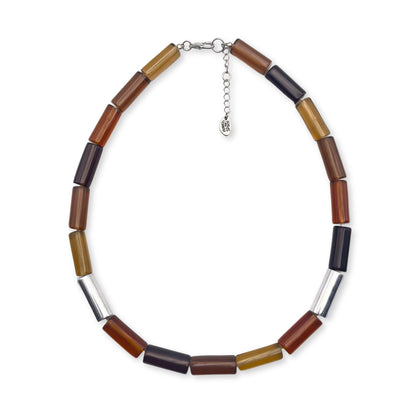 Caramel Resin and Pewter Tubes Necklace
