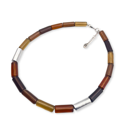 Caramel Resin and Pewter Tubes Necklace