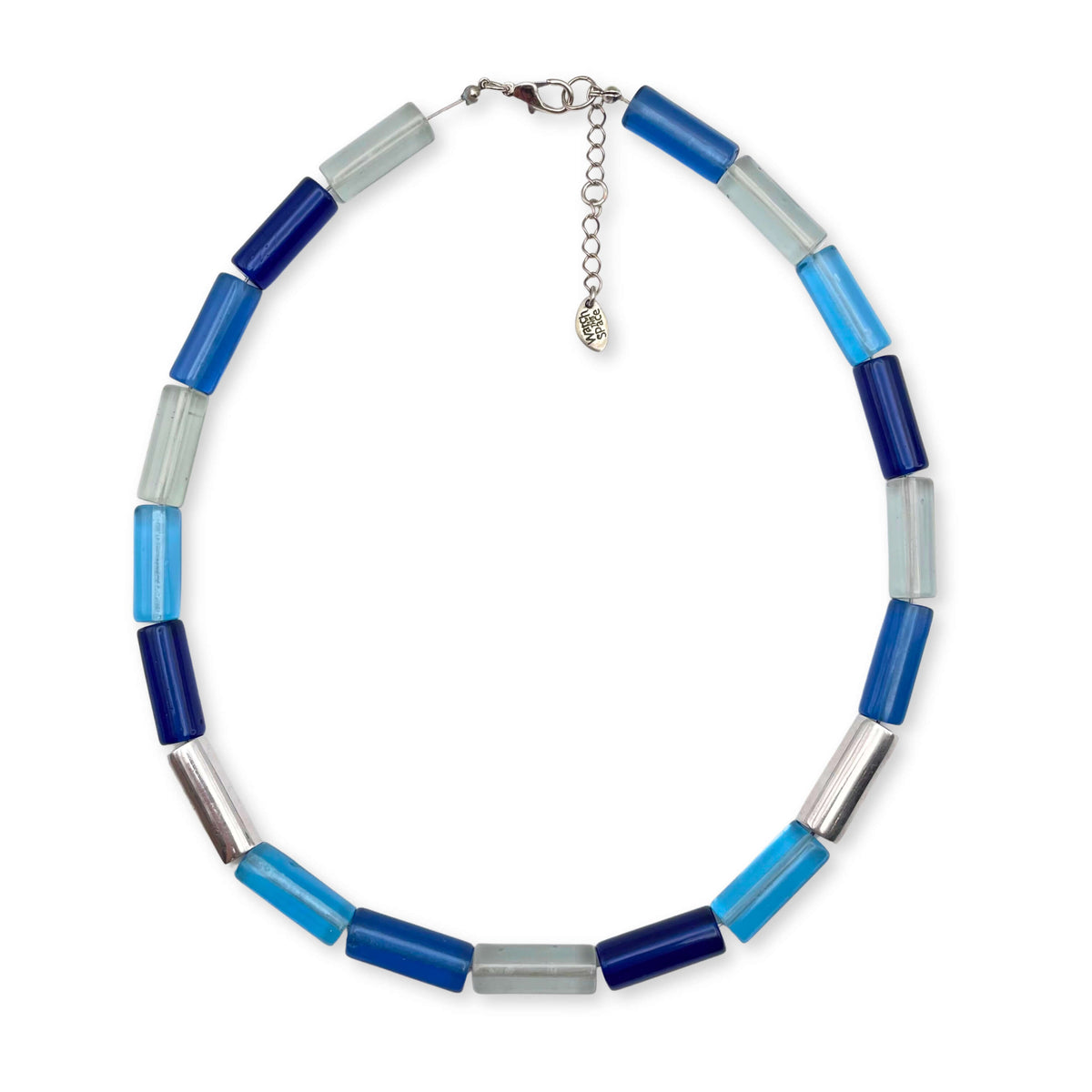 Denim Resin and Pewter Tubes Necklace