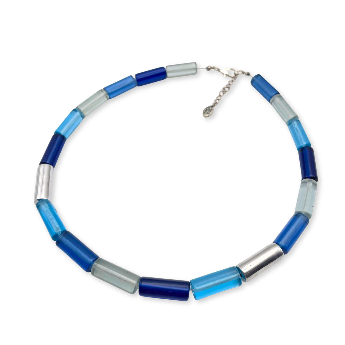 Denim Resin and Pewter Tubes Necklace
