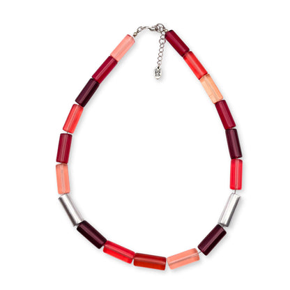 Pink Resin and Pewter Tubes Necklace