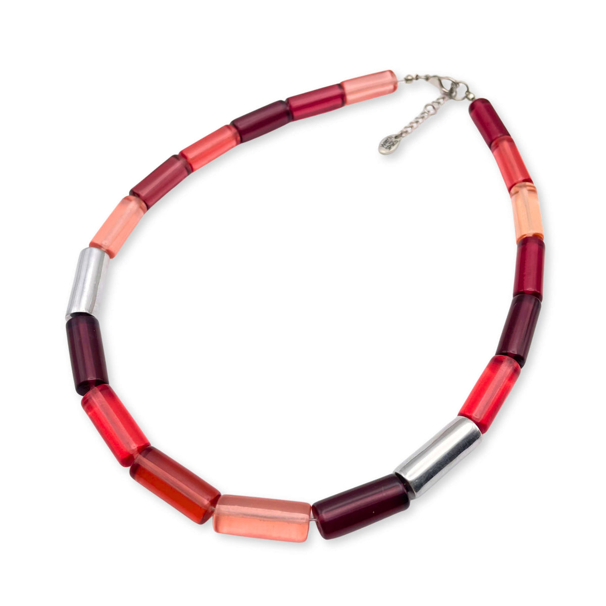 Pink Resin and Pewter Tubes Necklace
