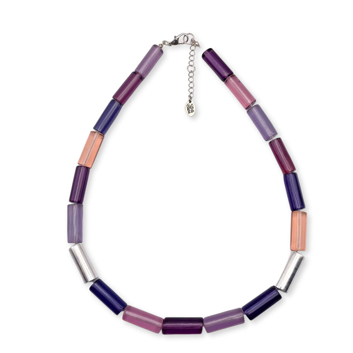 Purple Resin and Pewter Tubes Necklace