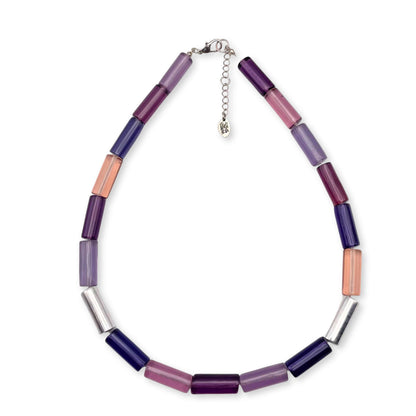 Purple Resin and Pewter Tubes Necklace