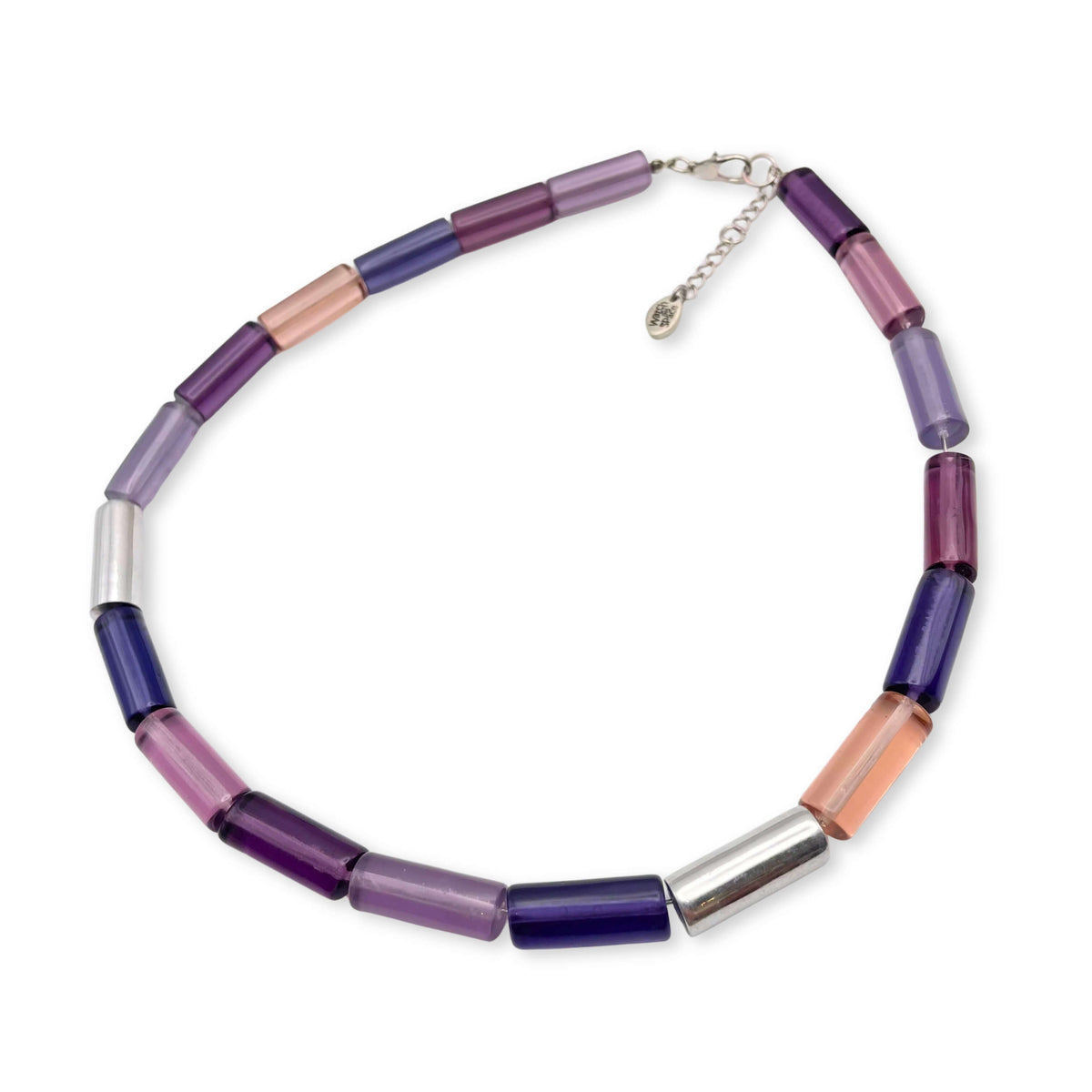 Purple Resin and Pewter Tubes Necklace
