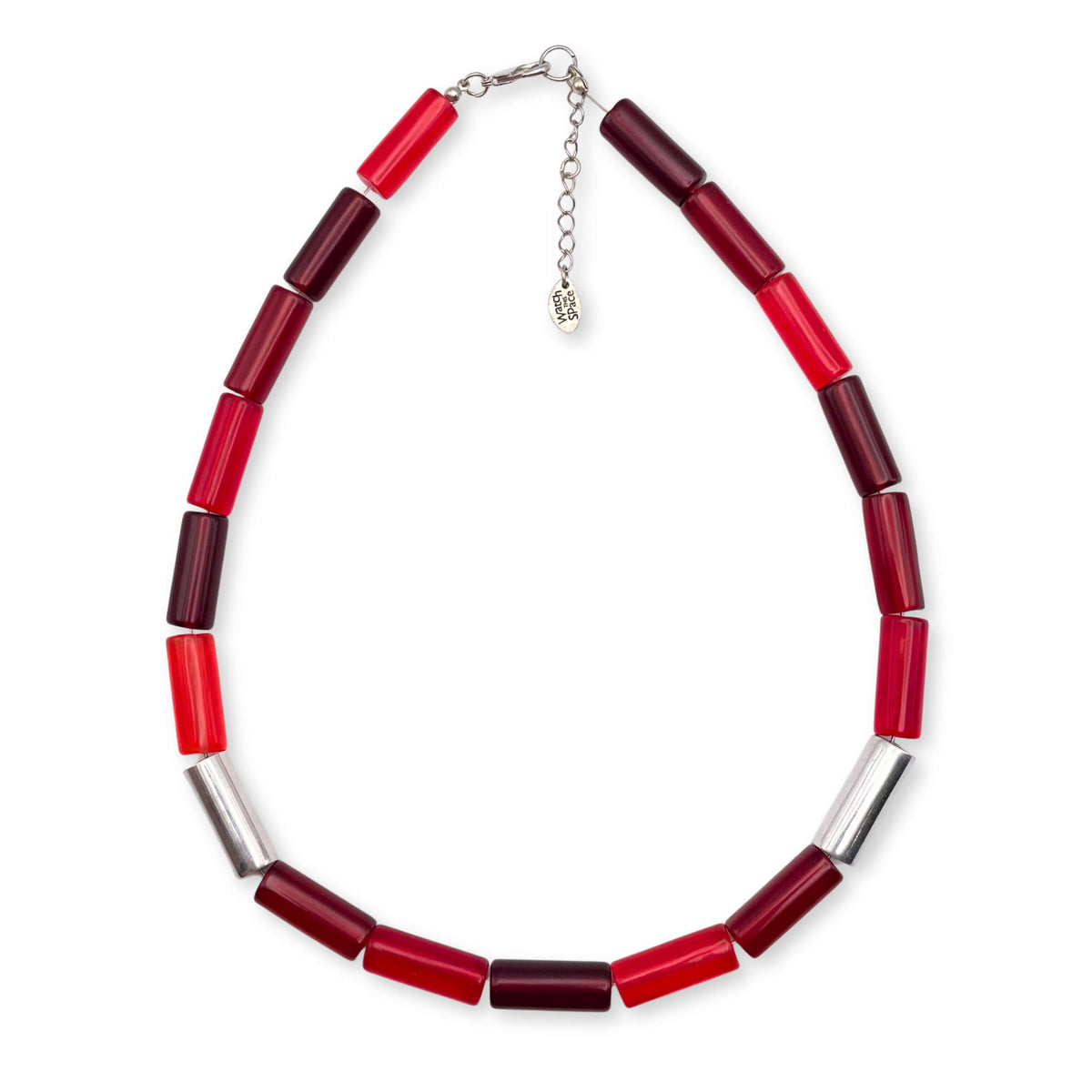 Red Resin and Pewter Tubes Necklace