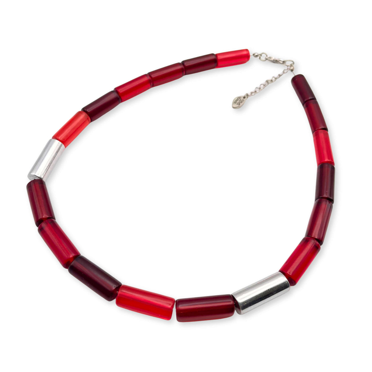 Red Resin and Pewter Tubes Necklace