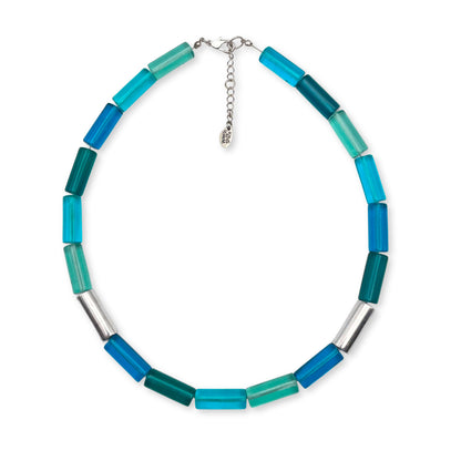 Turquoise Resin and Pewter Tubes Necklace