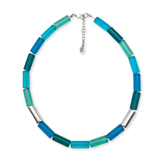 Turquoise Resin and Pewter Tubes Necklace