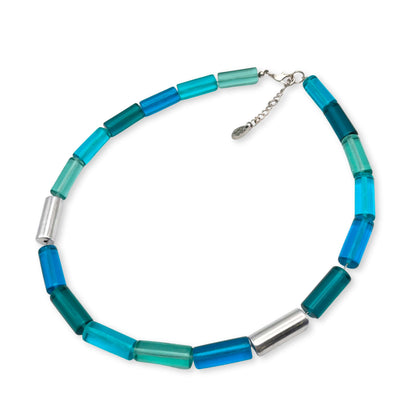 Turquoise Resin and Pewter Tubes Necklace