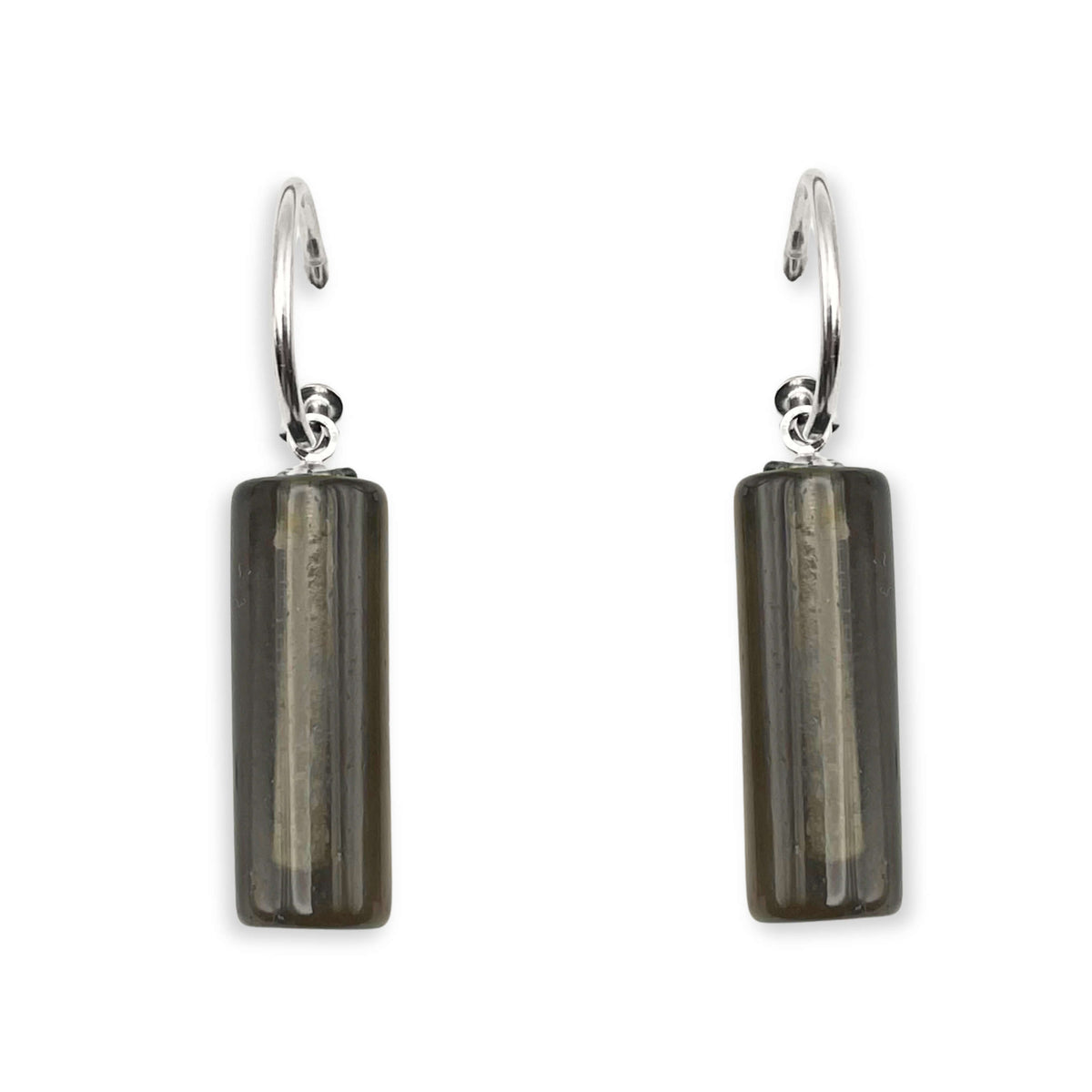 Black Resin and Pewter Tubes Creole Earrings