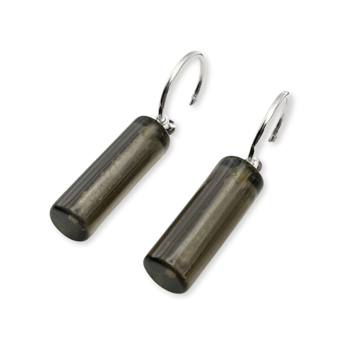 Black Resin and Pewter Tubes Creole Earrings