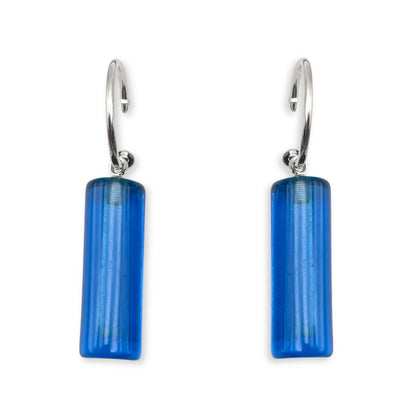 Blue Resin and Pewter Tubes Creole Earrings