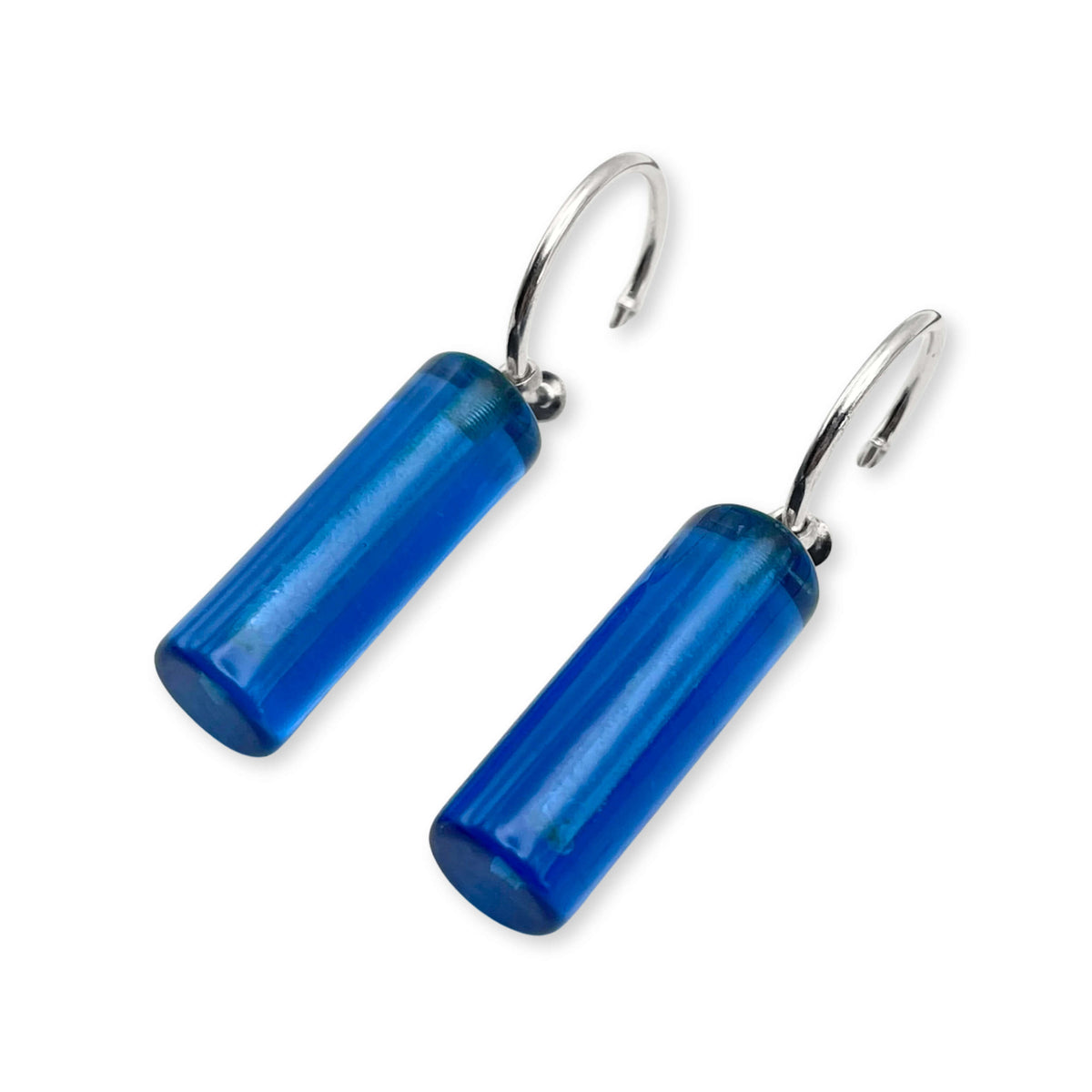 Blue Resin and Pewter Tubes Creole Earrings