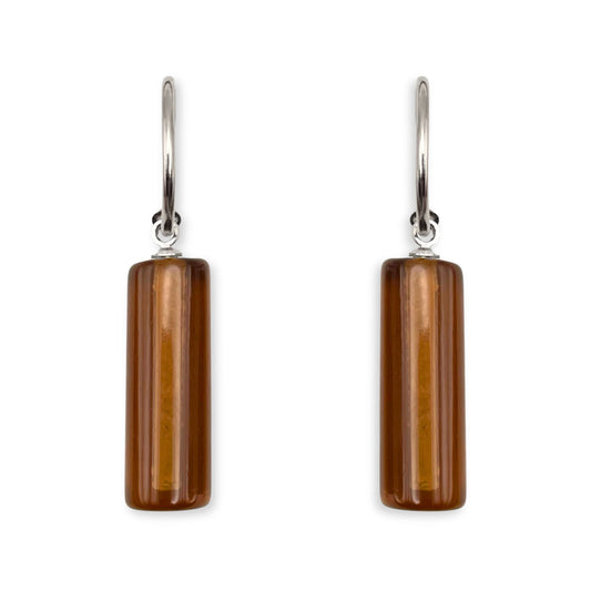 Caramel Resin and Pewter Tubes Creole Earrings