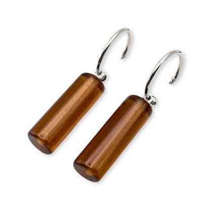 Caramel Resin and Pewter Tubes Creole Earrings