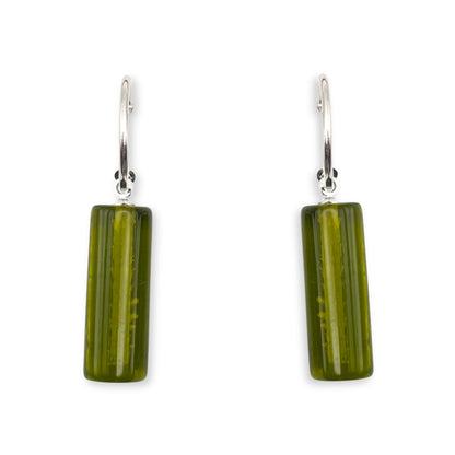 Green Resin and Pewter Tubes Creole Earrings
