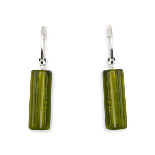 Green Resin and Pewter Tubes Creole Earrings