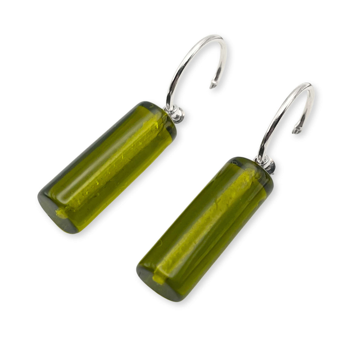 Green Resin and Pewter Tubes Creole Earrings