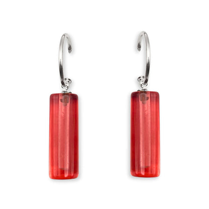 Pink Resin and Pewter Tubes Creole Earrings